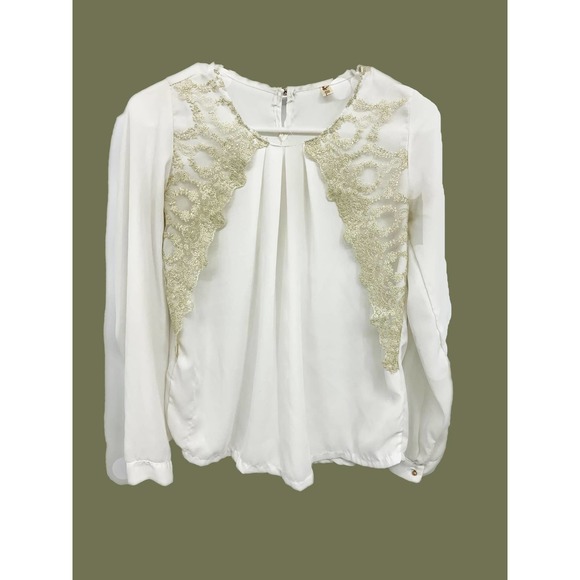 Womens White Long Sleeve Blouse with Embroidery Korean Style - Picture 1 of 6